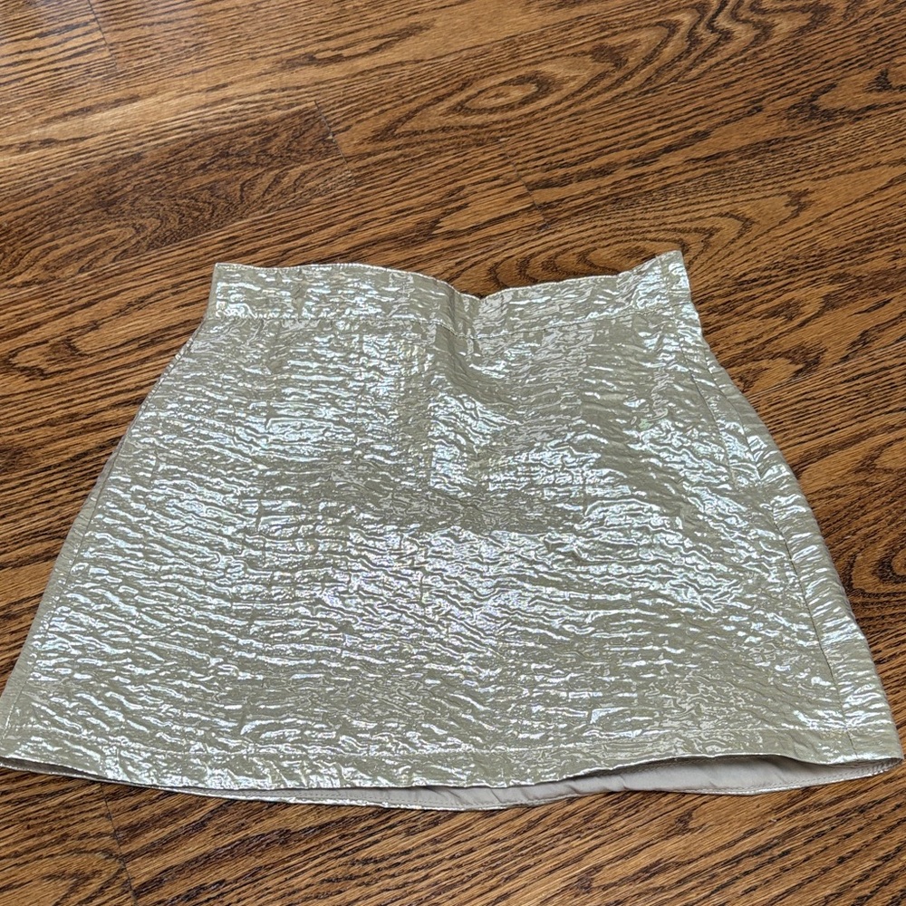 Gold Metallic Textured Mini Skirt